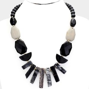 Semi Precious Stone & Wood Bead Statement Necklace